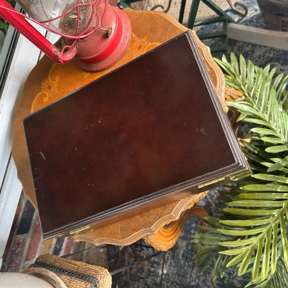 Vintage Wooden Jewelry Box with Brass Accents